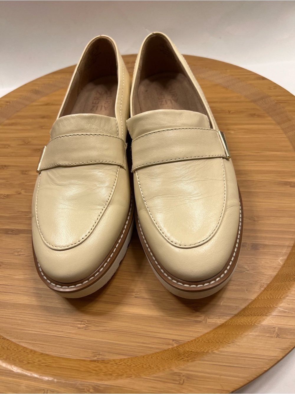 Naturalizer Adiline Cream Leather Platform Loafers - Slip-On Style SZ 7.5